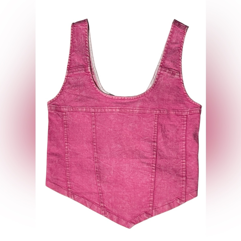 Blue Have Jeans Pink Acid Wash Denim Crop Tank Top Size M